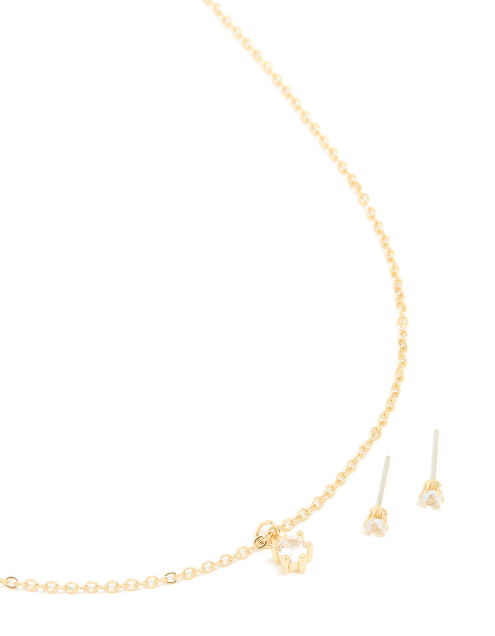 Gold Plated Cubic Zirconia Mini Pendant Necklace & Stud Earrings Set