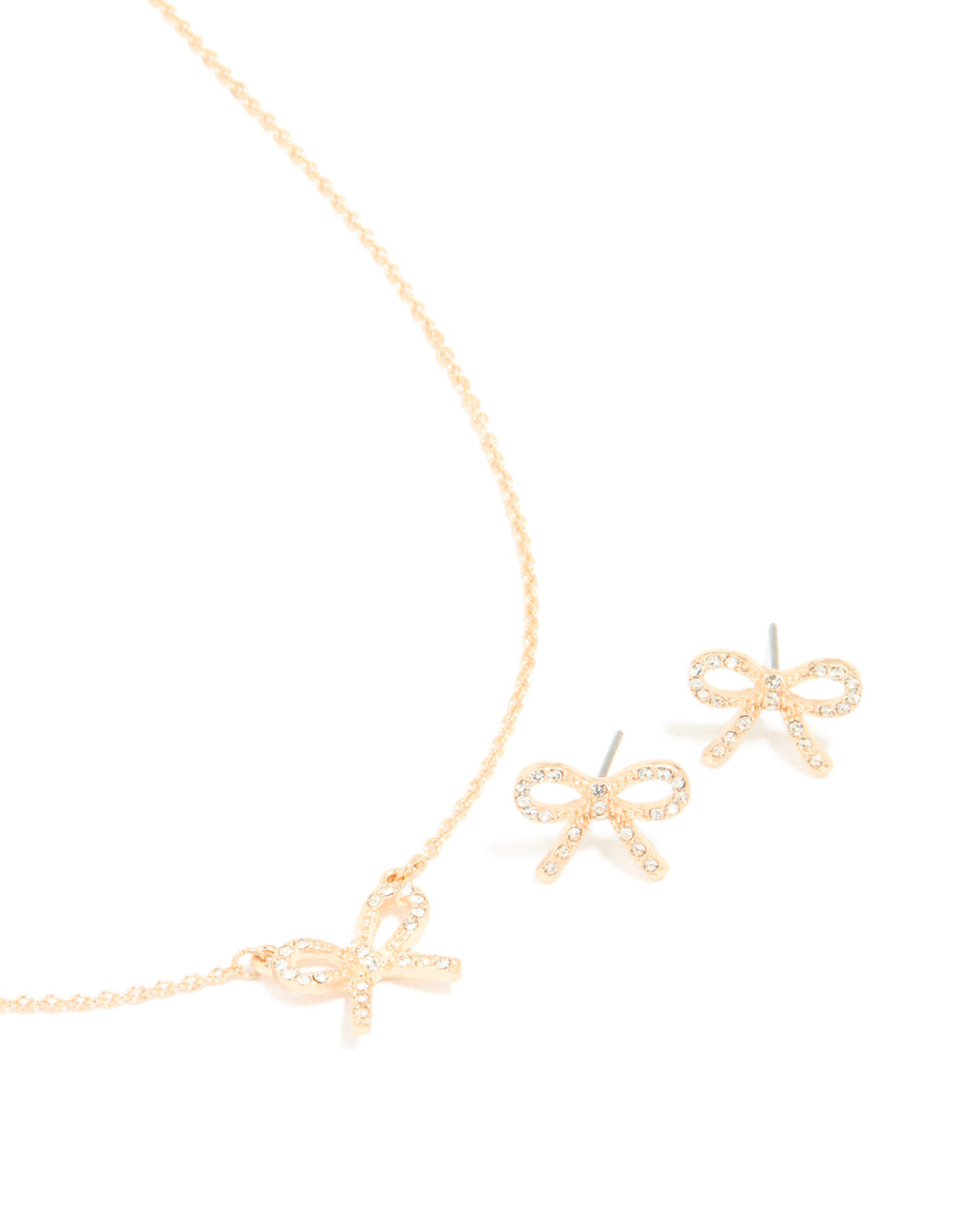 Gold Bow Necklace & Earrings Set