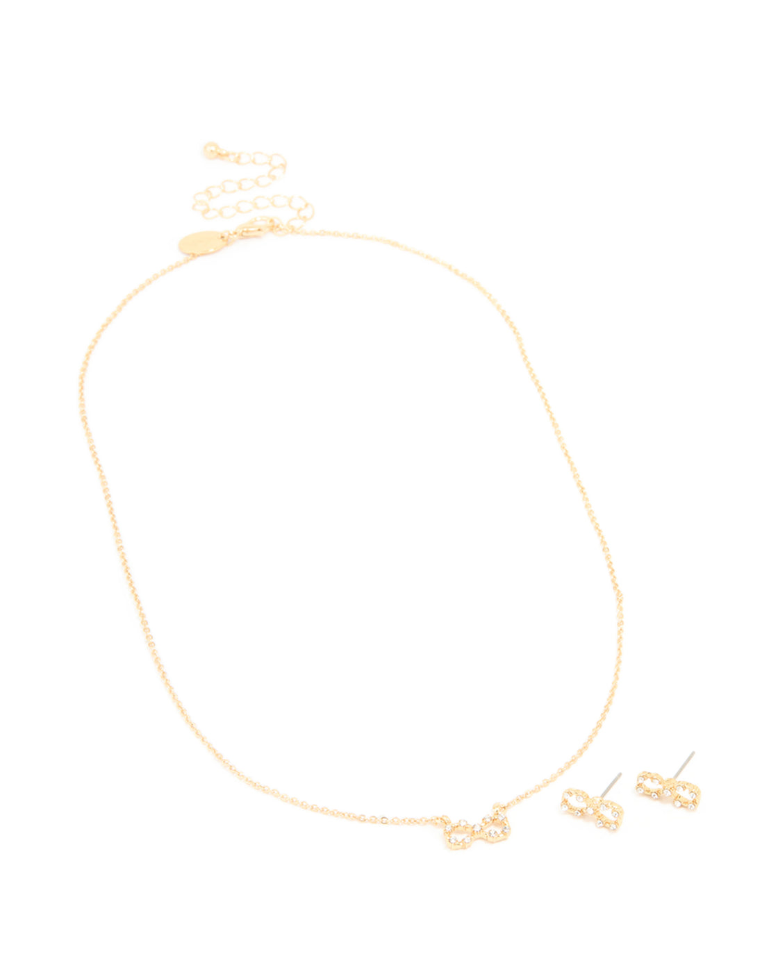 Gold Diamante Infinity Necklace & Stud Earrings Set