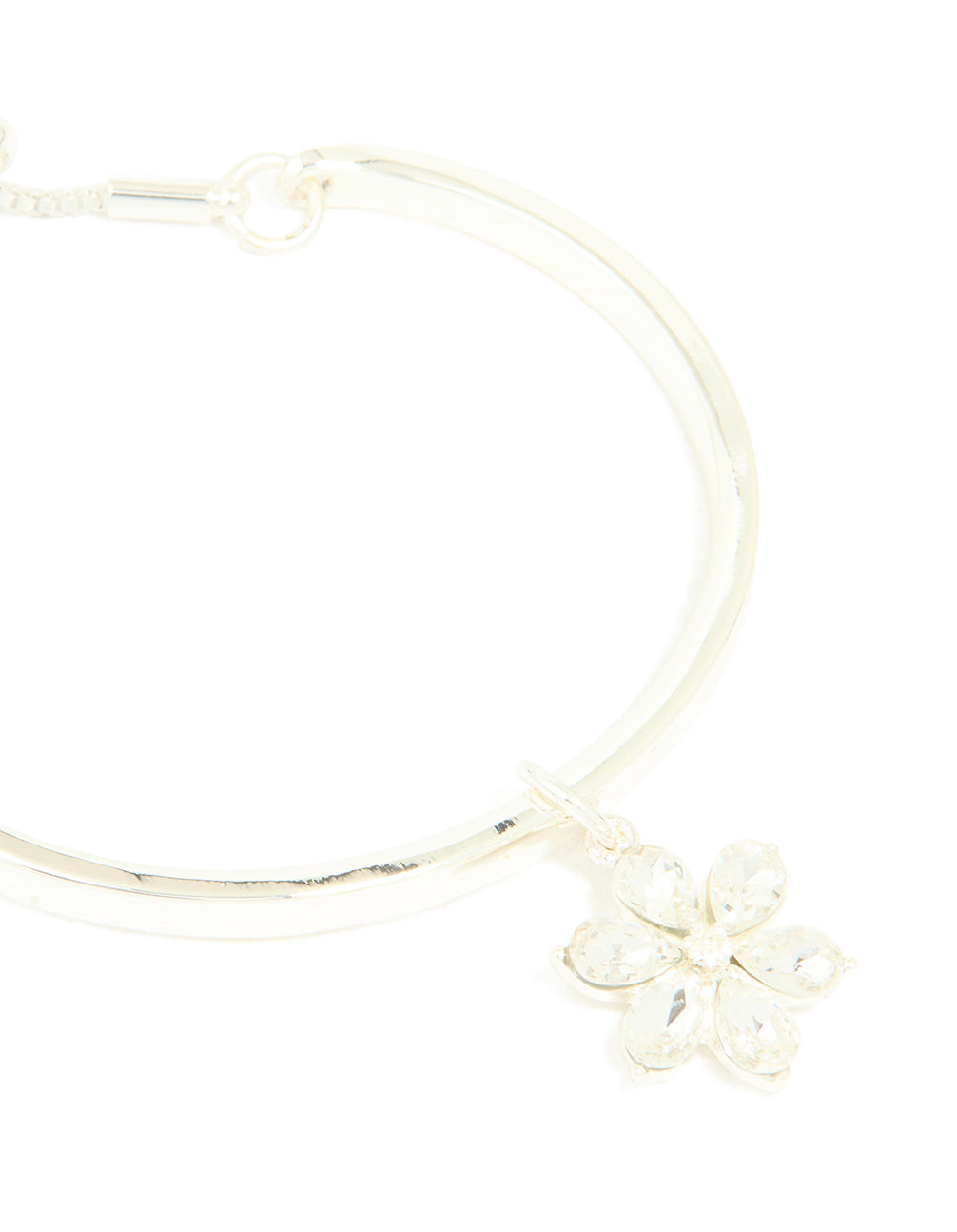 Silver Plated Cubic Zirconia Flower Toggle Bangle