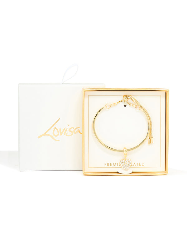 Gold Plated Cubic Zirconia Heart Toggle Bangle