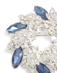 Silver Blue & Clear Diamante Leaf Wreath Brooch - link has visual effect only