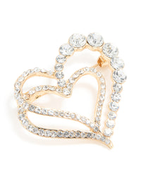 Gold Diamante Double Heart Brooch - link has visual effect only