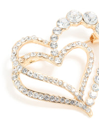Gold Diamante Double Heart Brooch - link has visual effect only