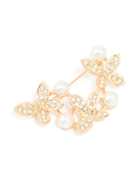 Gold Pearl Diamante Butterfly Trio Brooch - link has visual effect only