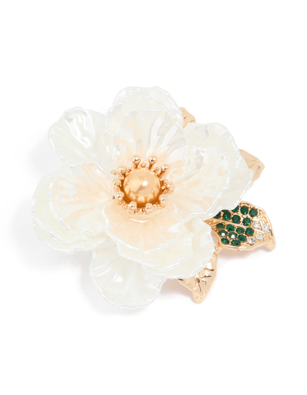 Gold White Flower Brooch