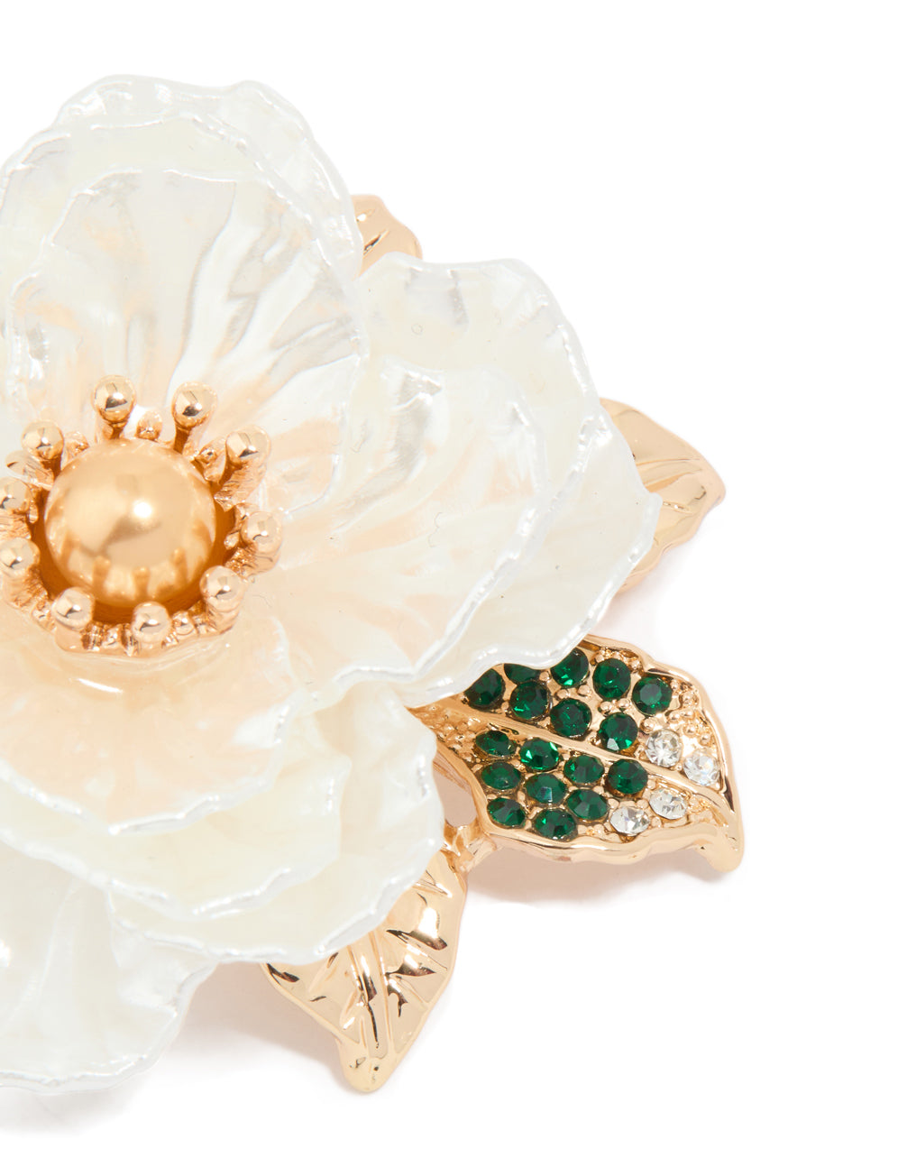 Gold White Flower Brooch