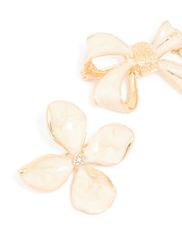 Gold Bow & Flower Brooches 2-Pack - link has visual effect only