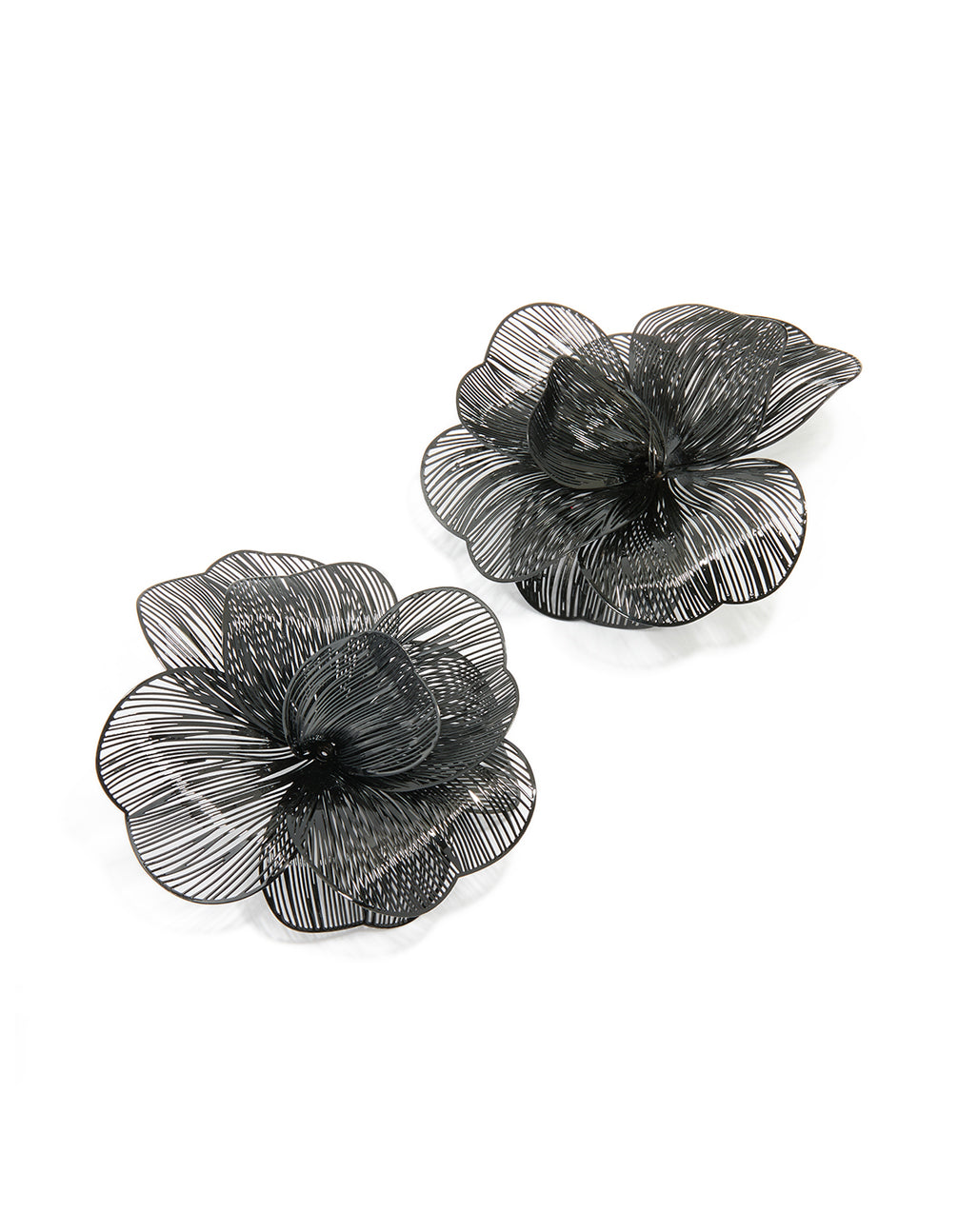 Black Coated Metal Laser Cut Full Flower Earrings