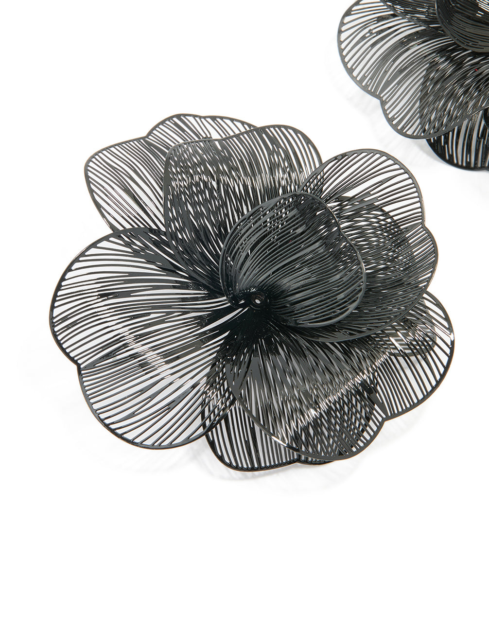 Black Coated Metal Laser Cut Full Flower Earrings