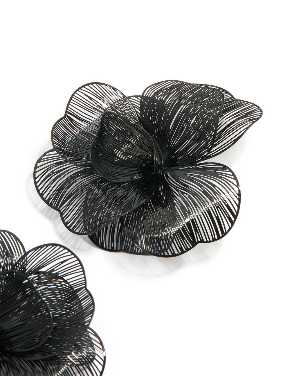 Black Coated Metal Laser Cut Full Flower Earrings