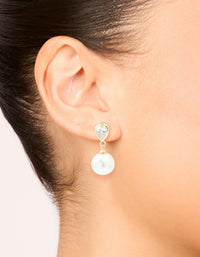Gold Plated Cubic Zirconia & Pearl Drop Stud Earrings - link has visual effect only