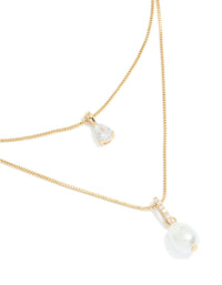Gold Plated Cubic Zirconia Pearl Layered Necklace - link has visual effect only