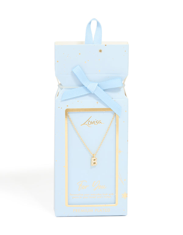 Gold Plated Brass Cubic Zirconia Letter B Pendant Necklace