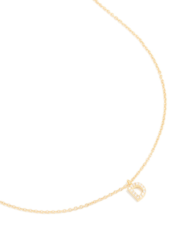 Gold Plated Brass Cubic Zirconia Letter D Necklace