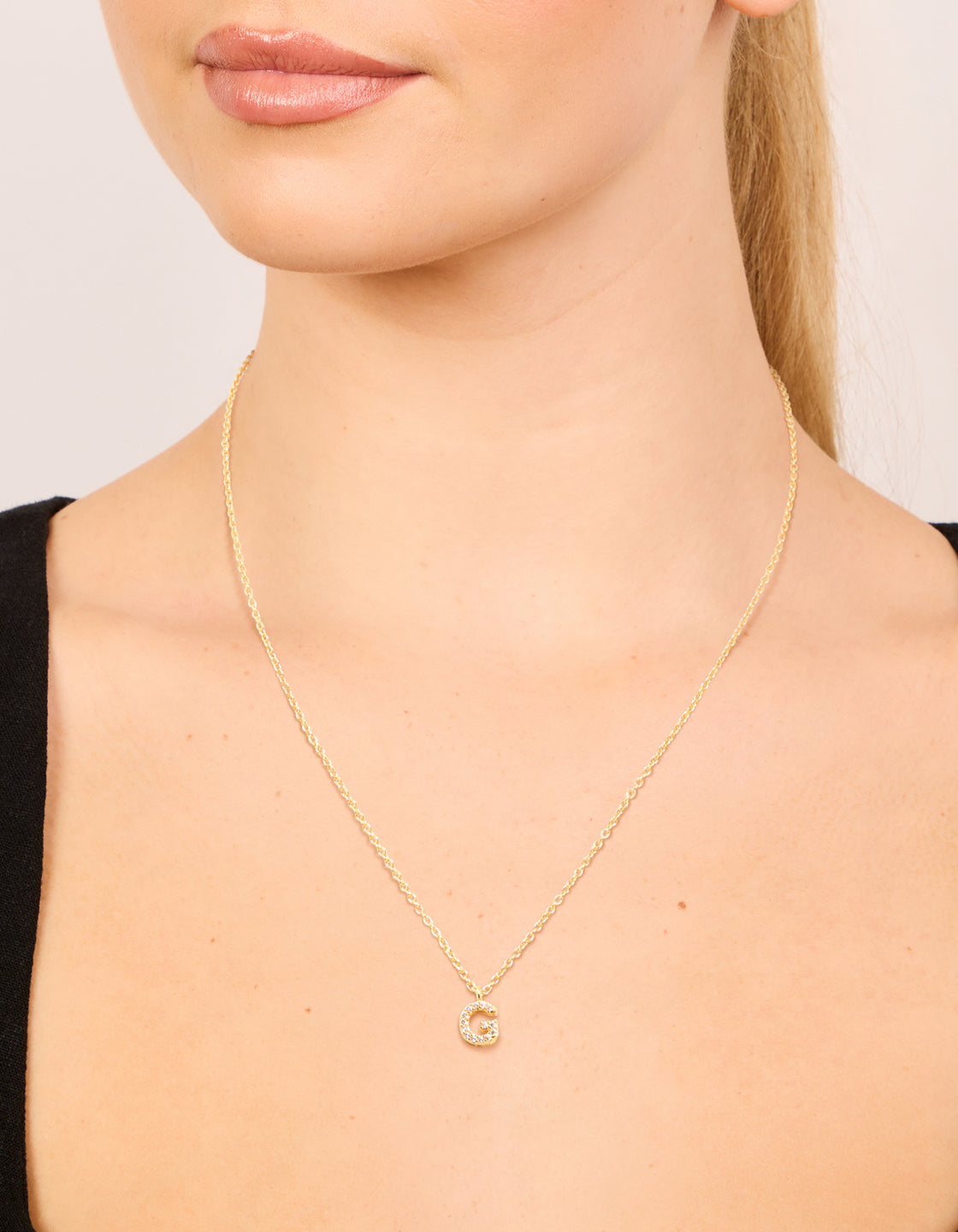 Gold Plated Brass Cubic Zirconia Letter G Necklace