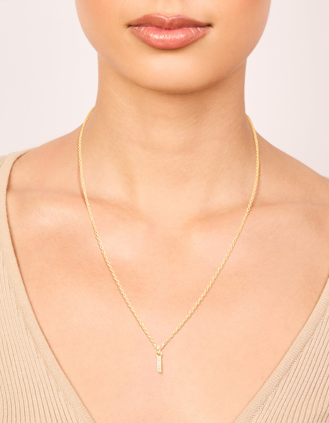 Gold Plated Brass Cubic Zirconia Letter I Necklace