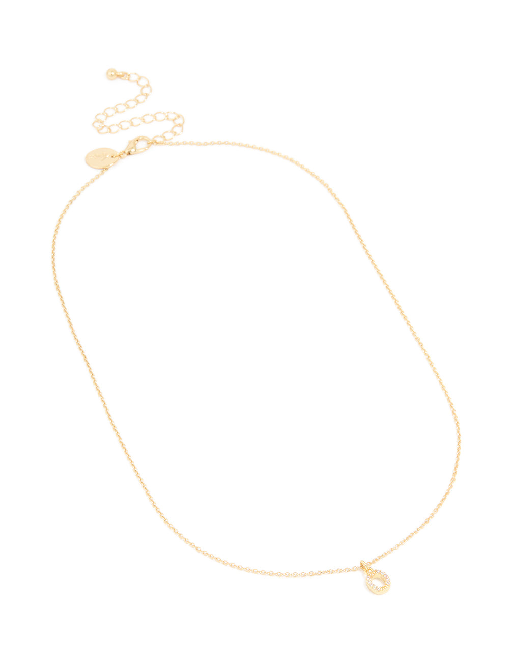 Gold Plated Brass Cubic Zirconia Letter O Necklace
