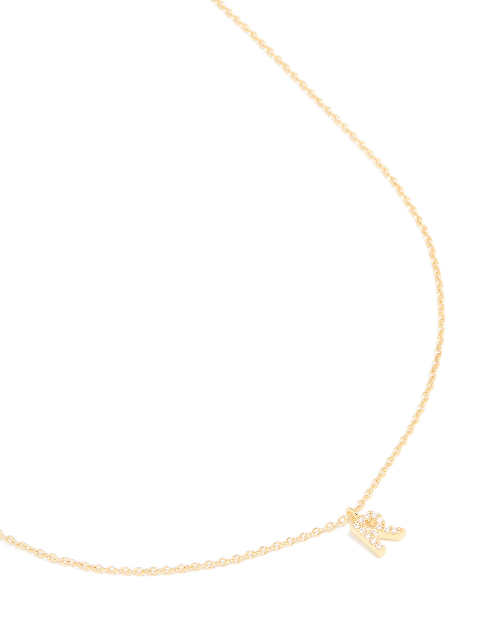 Gold Plated Brass Cubic Zirconia Letter R Necklace