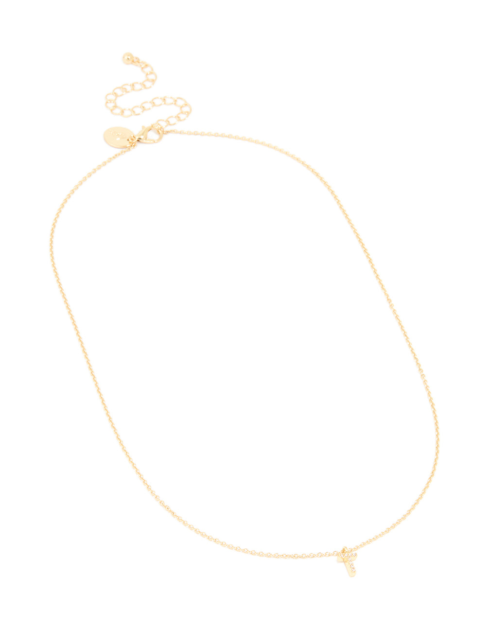 Gold Plated Brass Cubic Zirconia Letter T Necklace