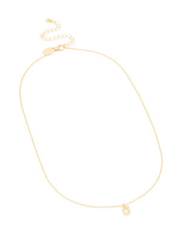 Gold Plated Cubic Zirconia Letter U Necklace