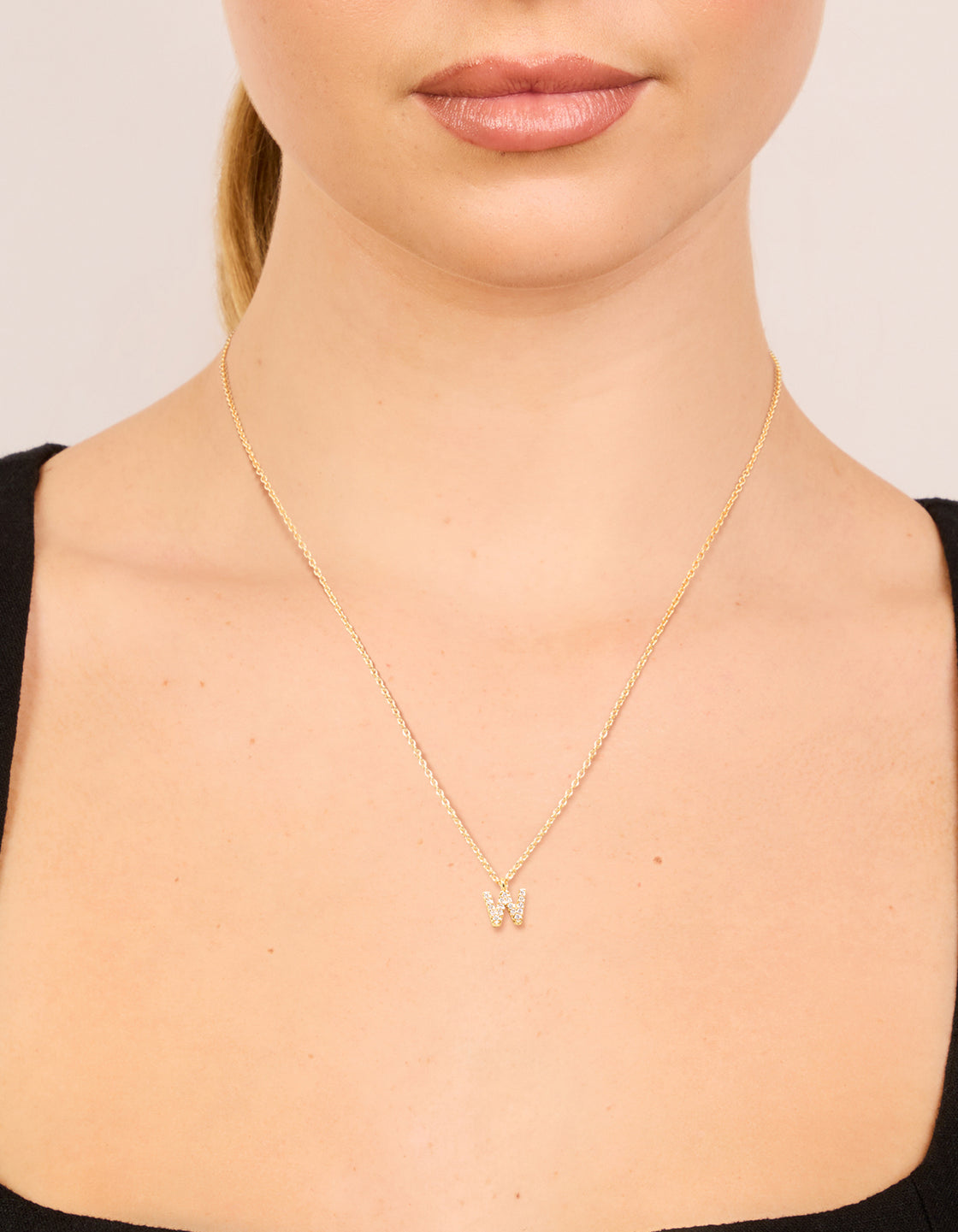 Gold Plated Cubic Zirconia Letter W Necklace
