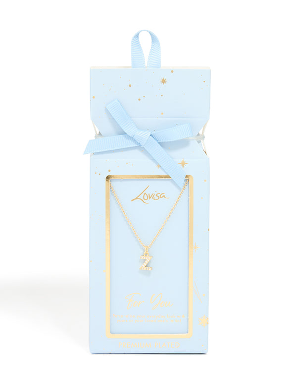 Gold Plated Brass Cubic Zirconia Letter Z Necklace