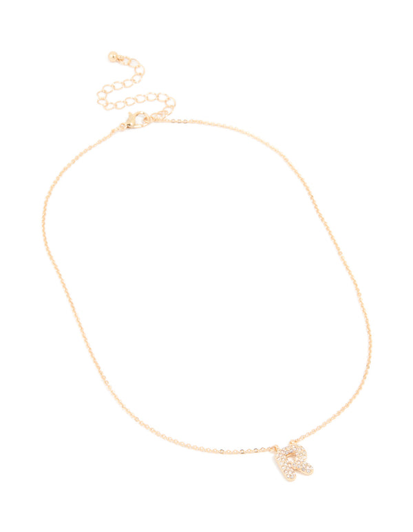 Kids Gold Cubic Zirconia Letter R Necklace