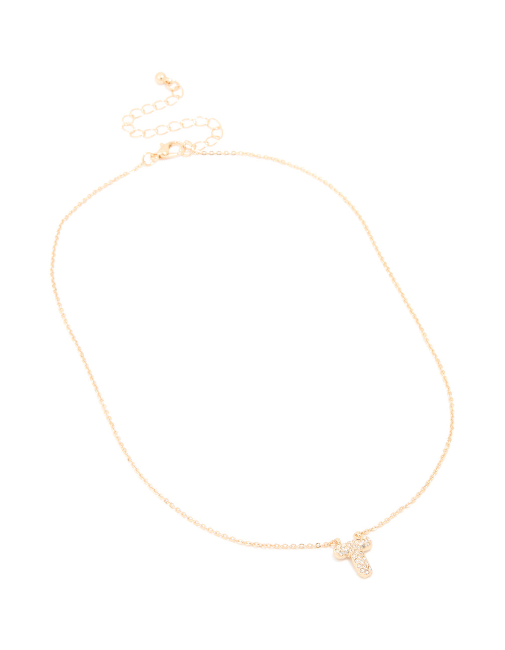 Kids Gold Cubic Zirconia Letter T Necklace