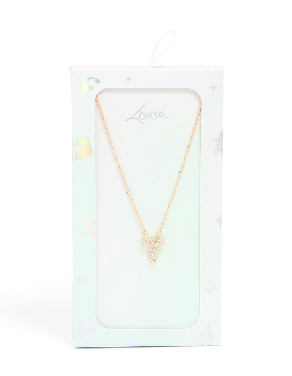 Kids Gold Cubic Zirconia Letter T Necklace