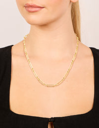 Waterproof Gold Plated Stainless Steel Open Oval Link Necklace - link has visual effect only