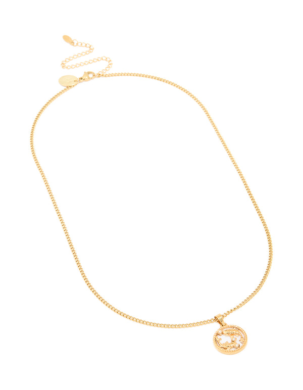 Waterproof Gold Plated Stainless Steel Pisces Circle Zodiac Sign Necklace