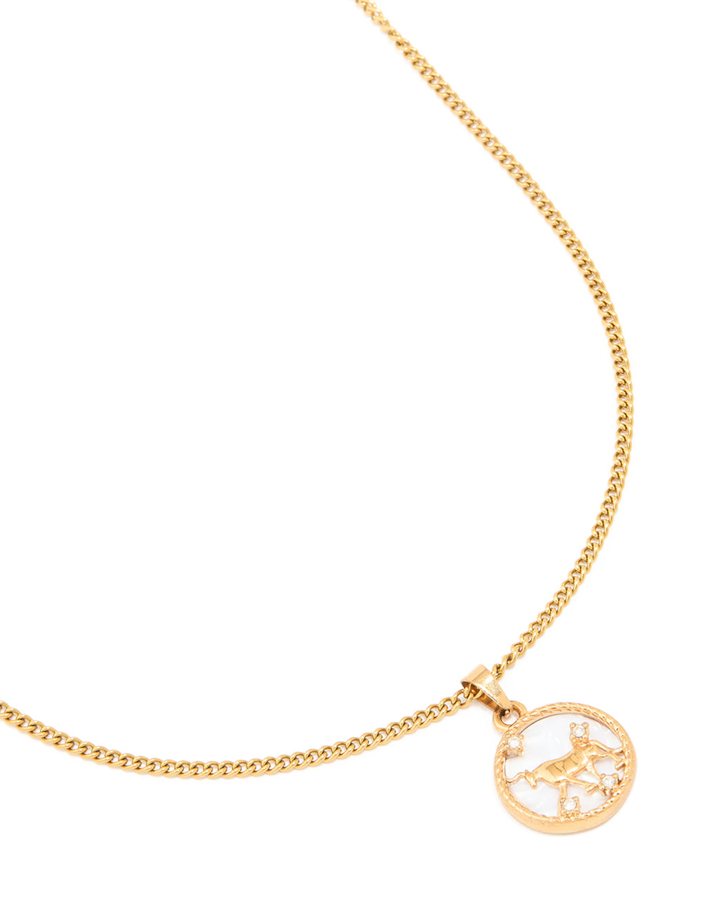 Waterproof Gold Plated Stainless Steel Taurus Circle Zodiac Sign Necklace