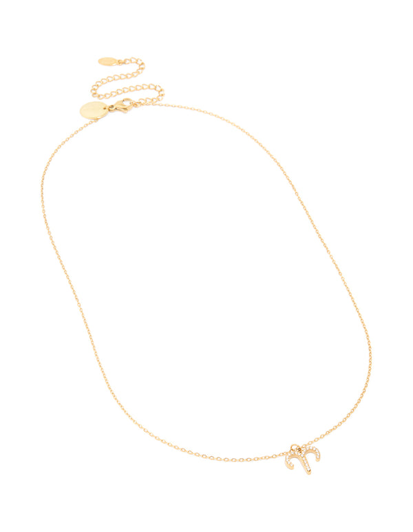 Waterproof Gold Plated Stainless Steel Cubic Zirconia Aries Zodiac Sign Necklace