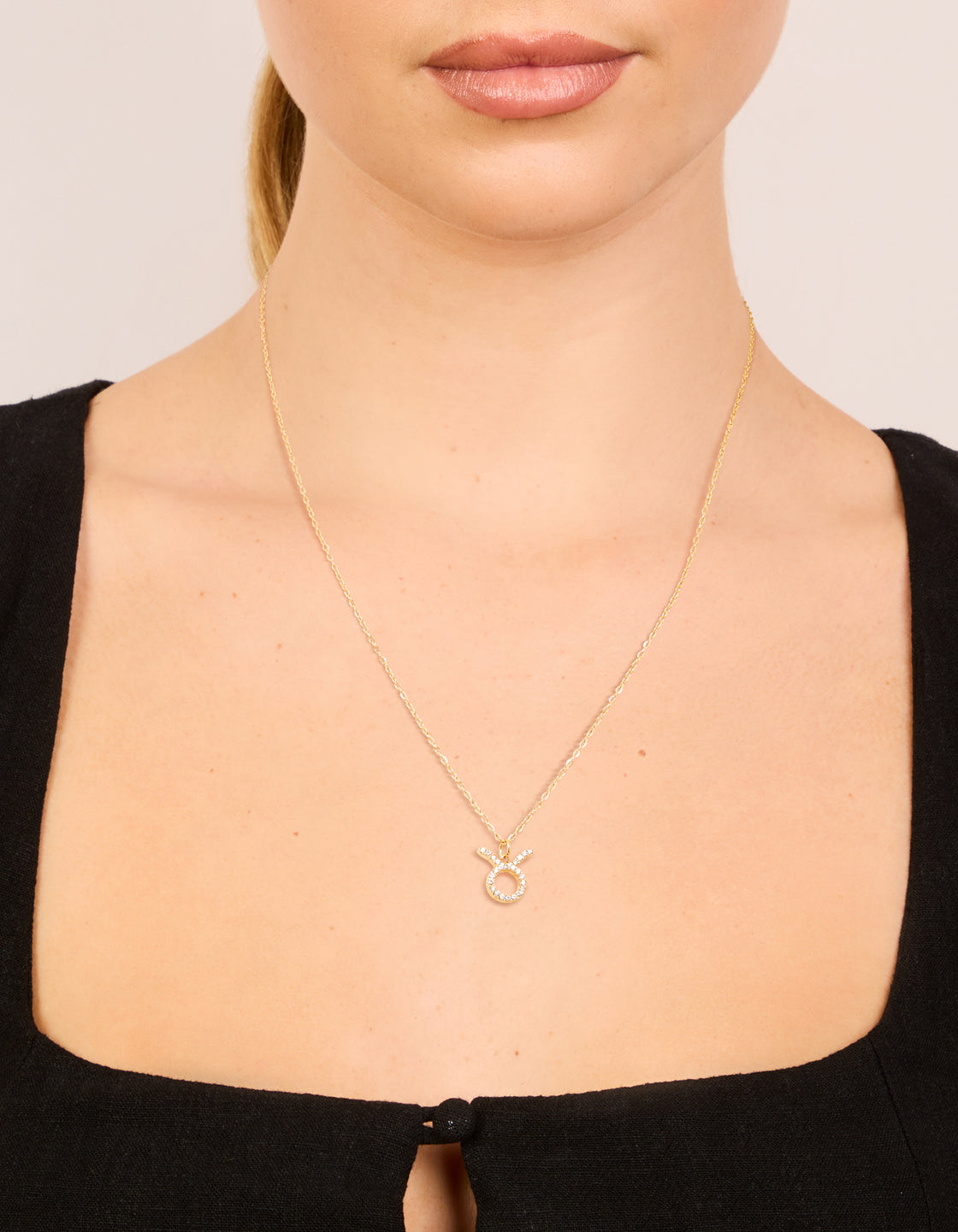 Waterproof Gold Plated Stainless Steel Cubic Zirconia Taurus Zodiac Sign Necklace