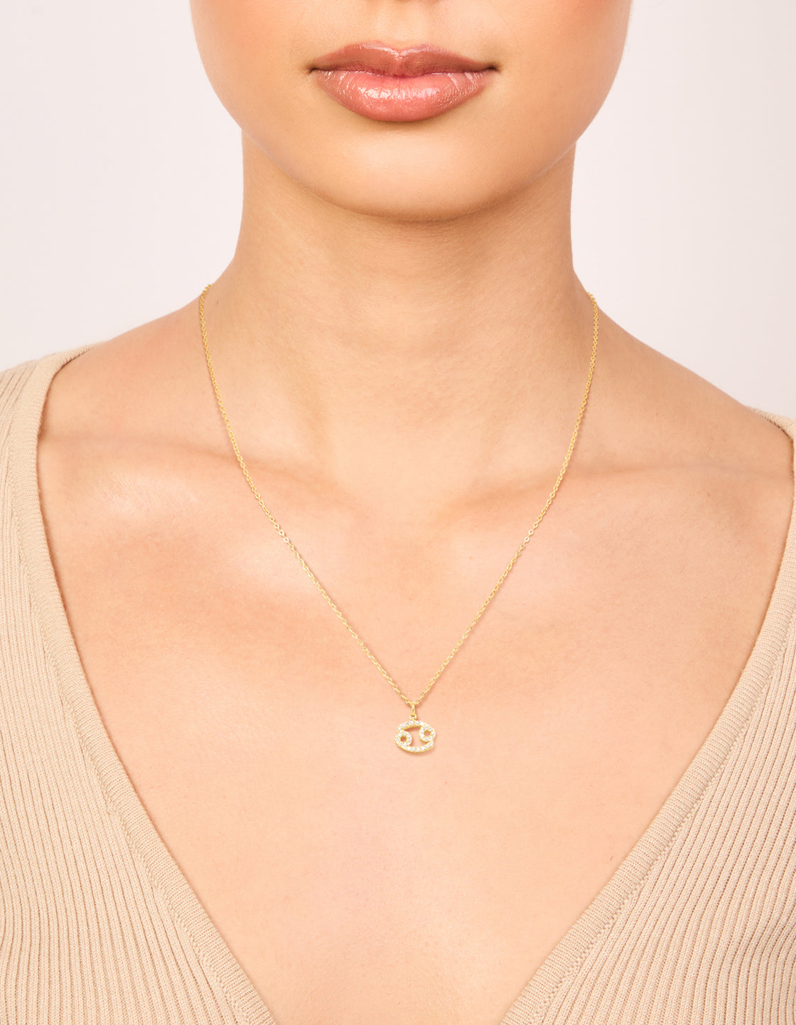 Waterproof Gold Plated Stainless Steel Cubic Zirconia Cancer Zodiac Sign Necklace