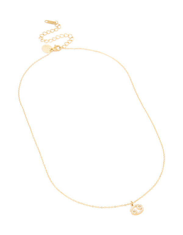 Waterproof Gold Plated Stainless Steel Cubic Zirconia Cancer Zodiac Sign Necklace