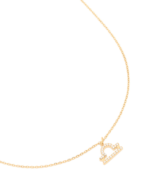 Waterproof Gold Plated Stainless Steel Cubic Zirconia Libra  Zodiac Sign Necklace