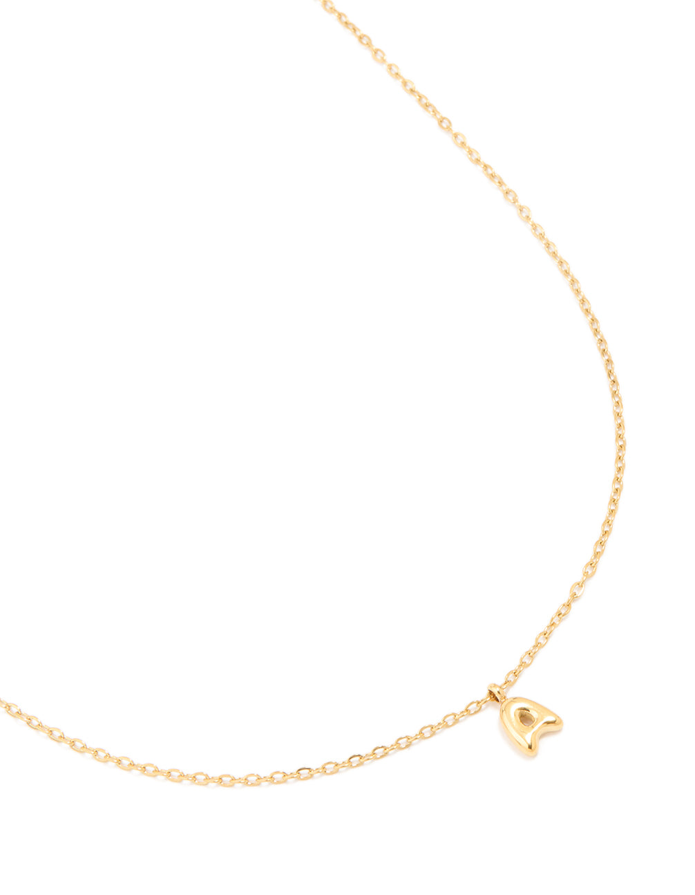 Discover this waterproof mini bubble letter A necklace featuring initial pendant crafted from gold plated stainless steel close up view