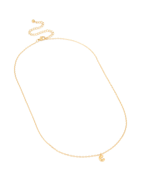 Waterproof Gold Plated Stainless Steel Mini Bubble Letter C Necklace