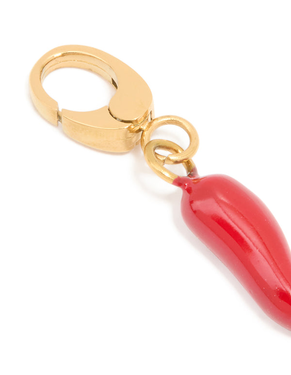 Waterproof Gold Plated Stainless Steel Red Chilli Charm