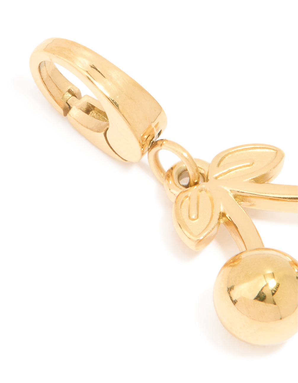 Designed with a waterproof cherry fruit charm, crafted from stainless steel in dainty gold plated finish clasp detail view