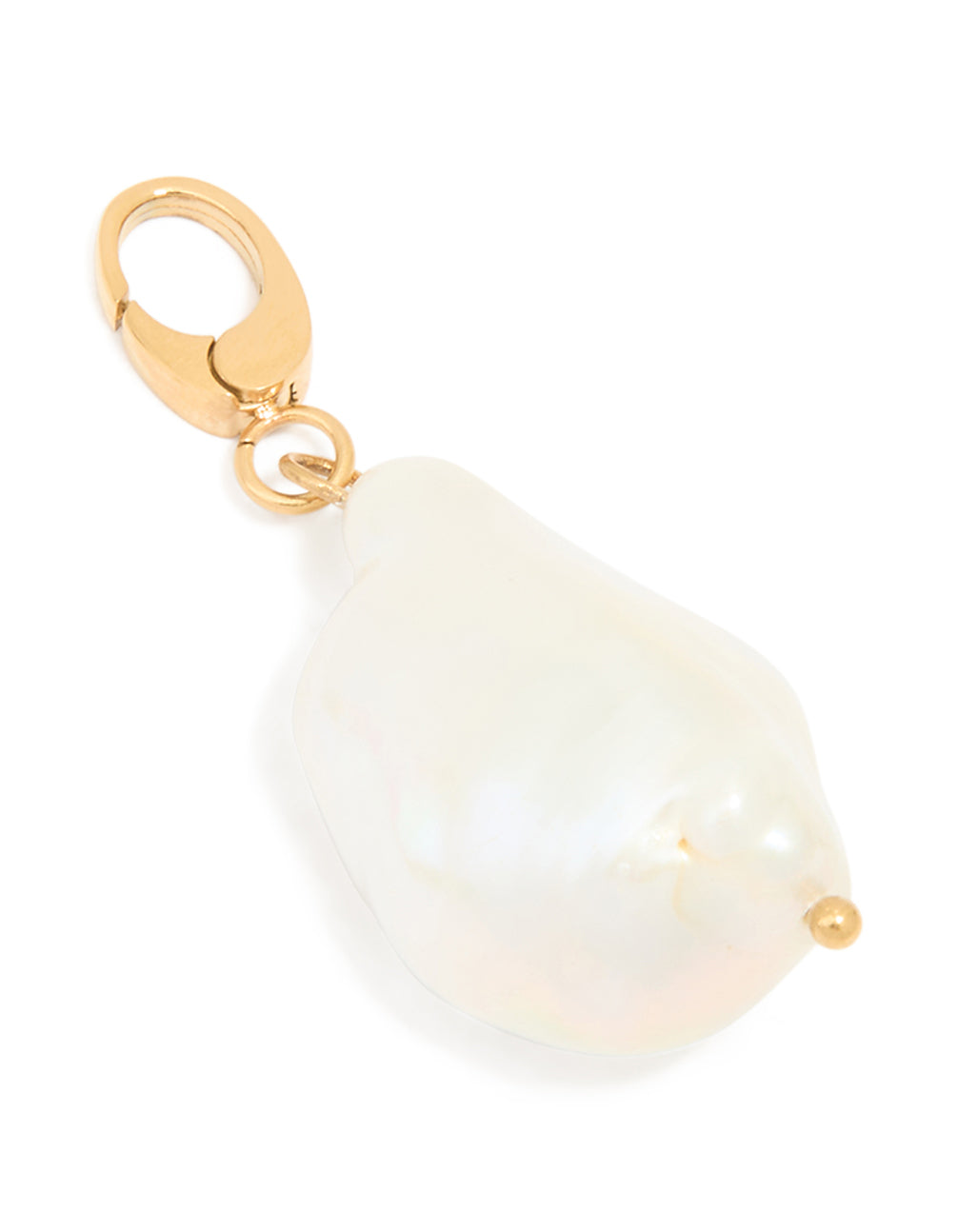 Discover this waterproof charm crafted from gold plated stainless steel featuring freshwater pearl front view