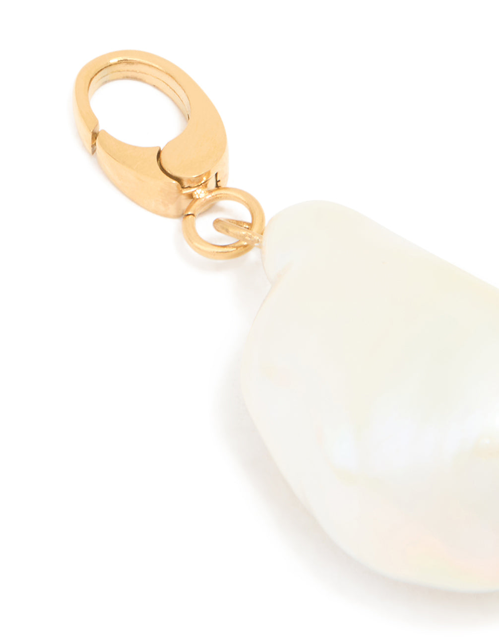 Beautifully designed freshwater pearl charm in gold plated waterproof stainless steel clasp detail view