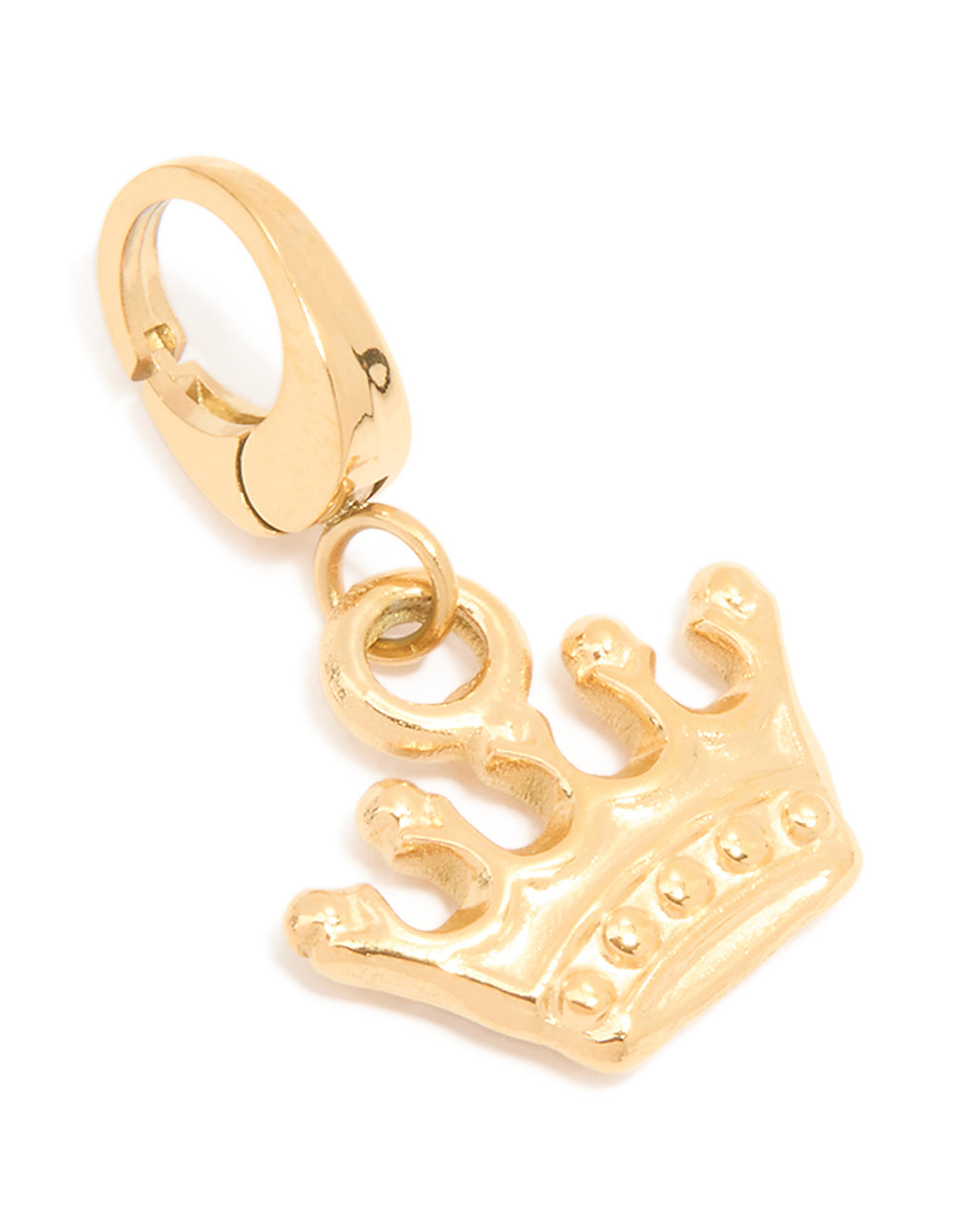 Crafted from waterproof gold plated stainless steel, this crown charm features dainty style front view