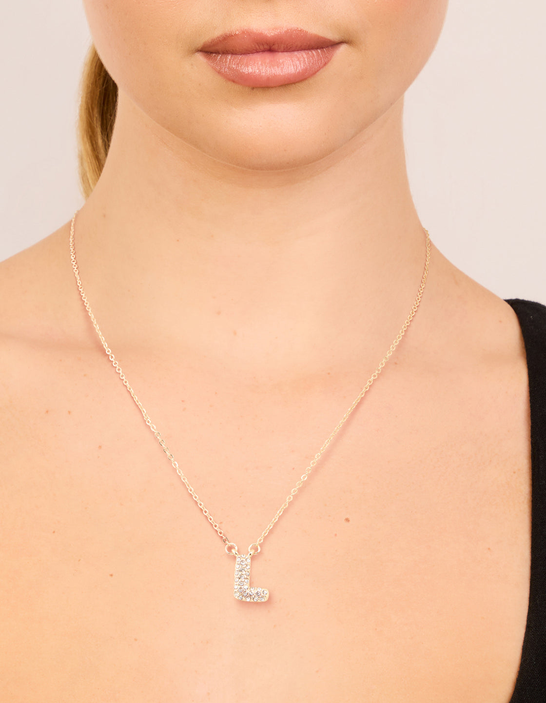 Kids Gold Cubic Zirconia Letter L Necklace