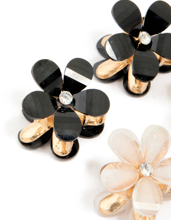 Gold Diamante Centre Multicoloured Mini Flower Claw Clips 6-Pack