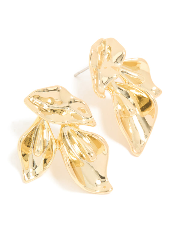 Gold Plated Brass Flower Mirror Statement Earrings