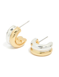 Mixed Metal Ribbed Illusion Hoop Earrings - link has visual effect only