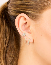 Gold Cubic Zirconia Clover & Hoop Earrings 3-Pack - link has visual effect only